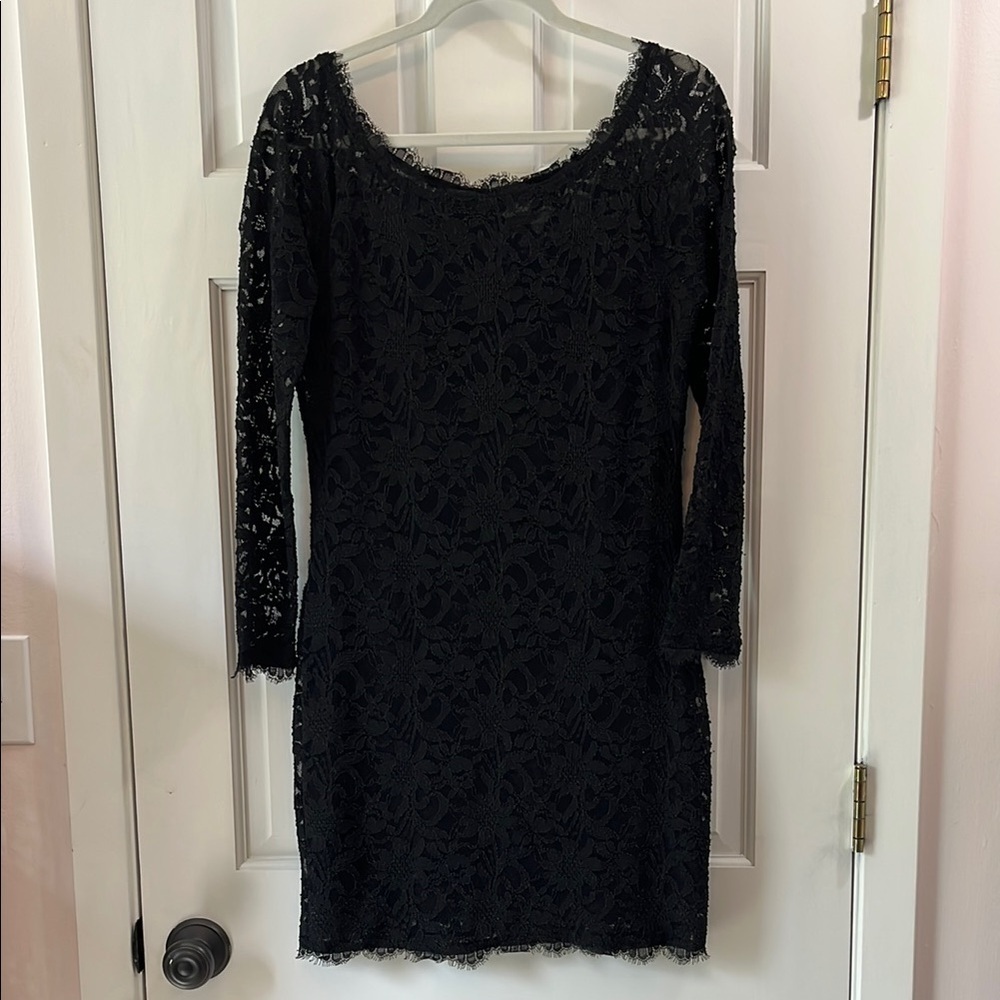 Jump Apparel Black Mesh Floral Long Sleeve Sheath Cocktail Dress - Size Large